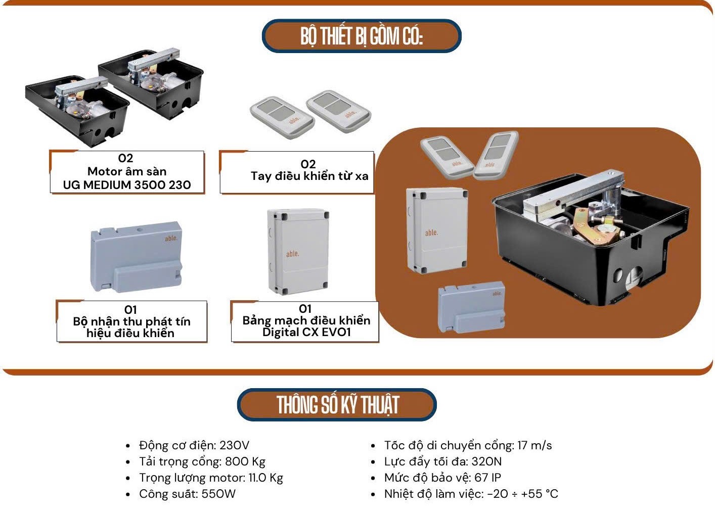 Thông số kỹ thuật Motor âm sàn ABLE 230V